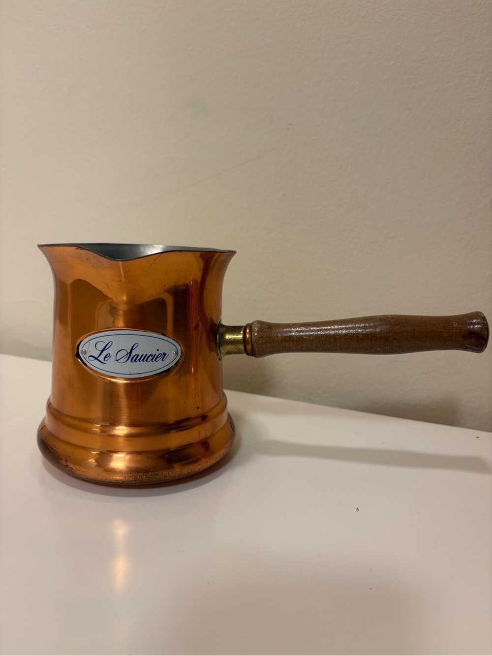 Vintage Copper Le Petit Saucier Wood Handled Pot by Teleflora - Portugal 1984